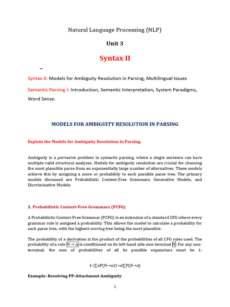 Ambiguity Resolution Models in NLP Parsing | PDF | Parsing | Morphology ...