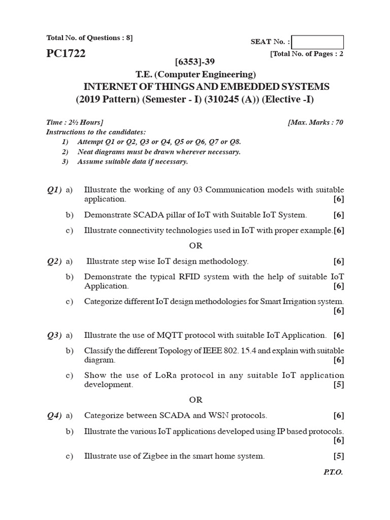 IoT and Embedded Systems Exam Questions | PDF | Internet Of Things ...