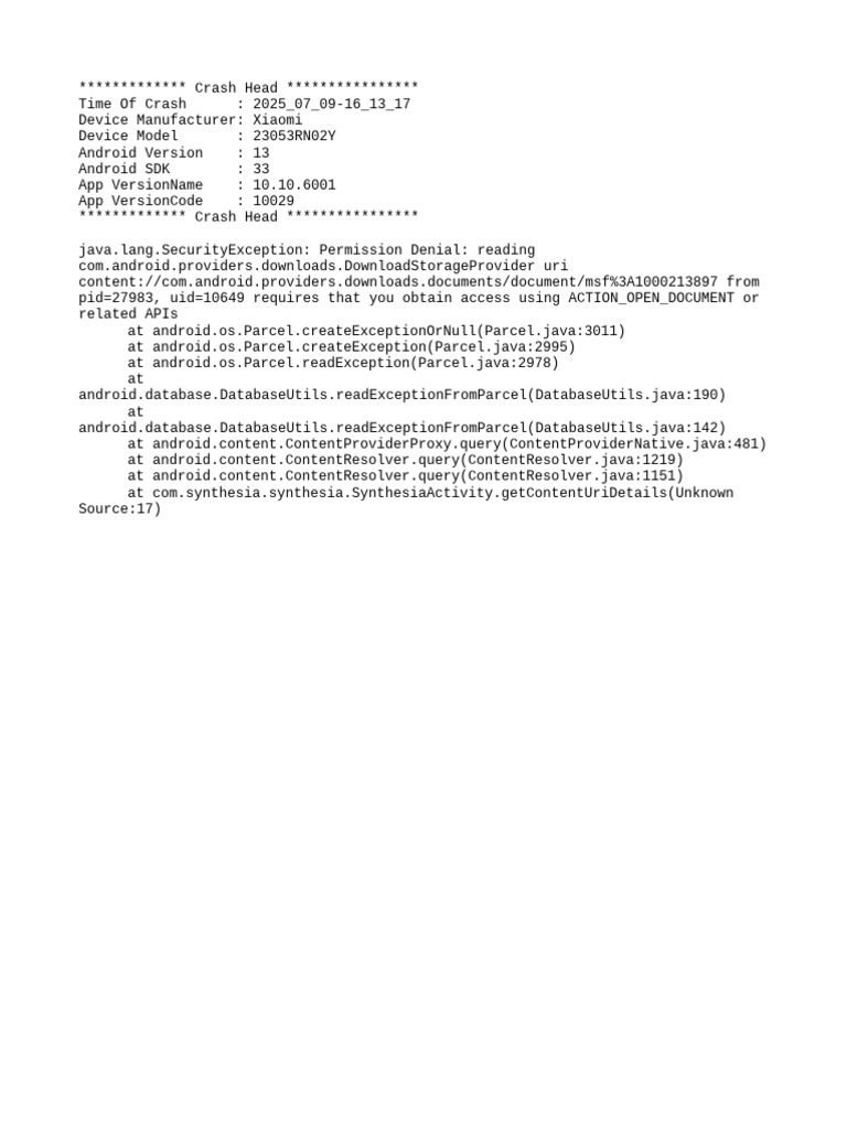 Xiaomi Crash Report: Security Exception | PDF