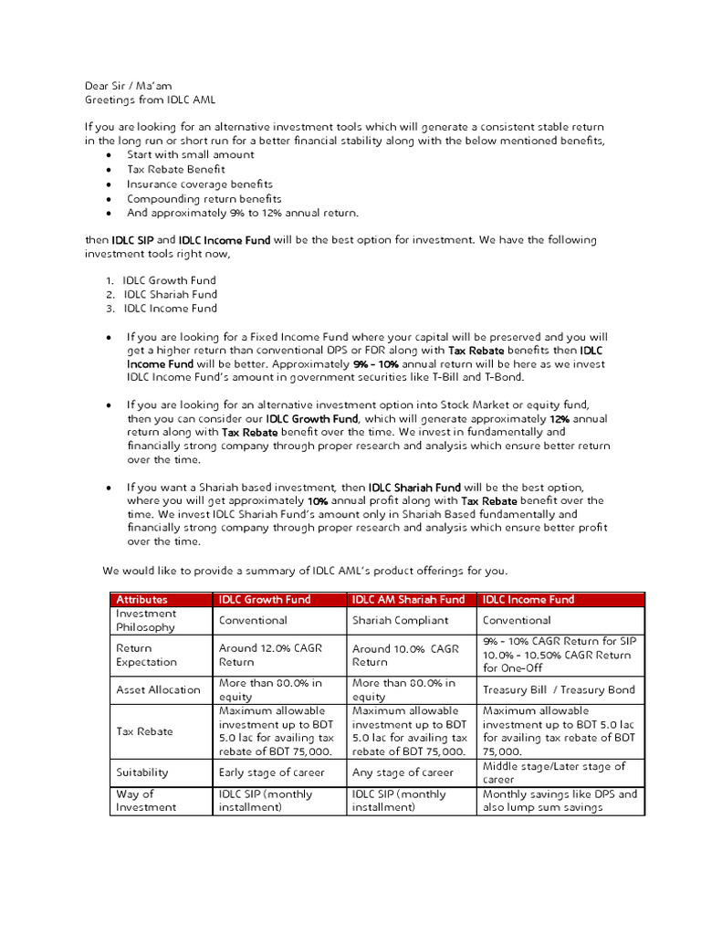 IDLC SIP and Mutual Fund Overview | PDF | Investing | Taxes