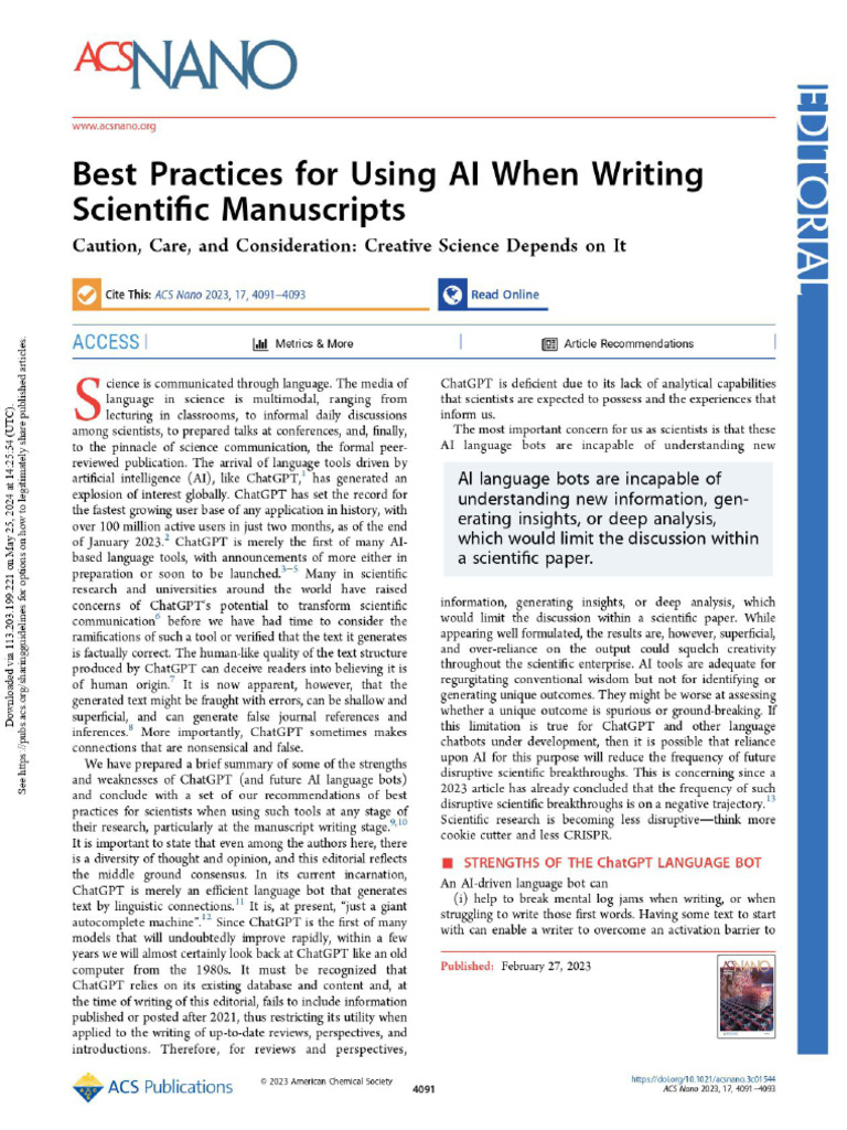 Best Practices For Using Al When Writing Scientific Manuscripts | PDF