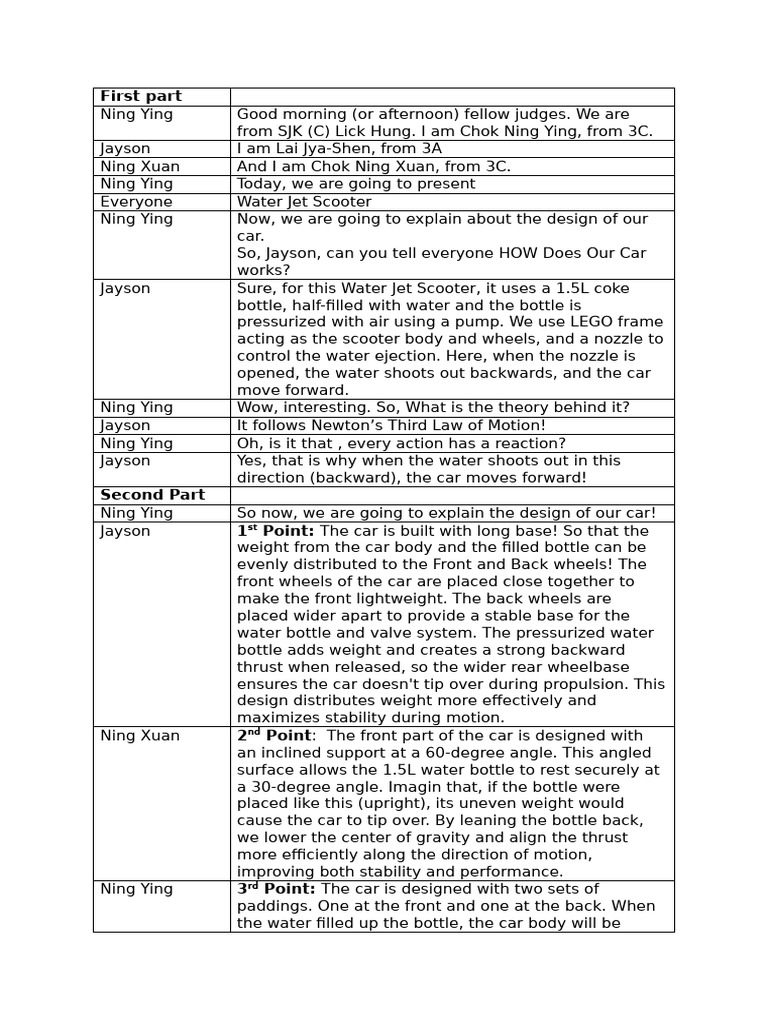 Presentation Script - Water Jet Scooter | PDF | Thrust | Propulsion
