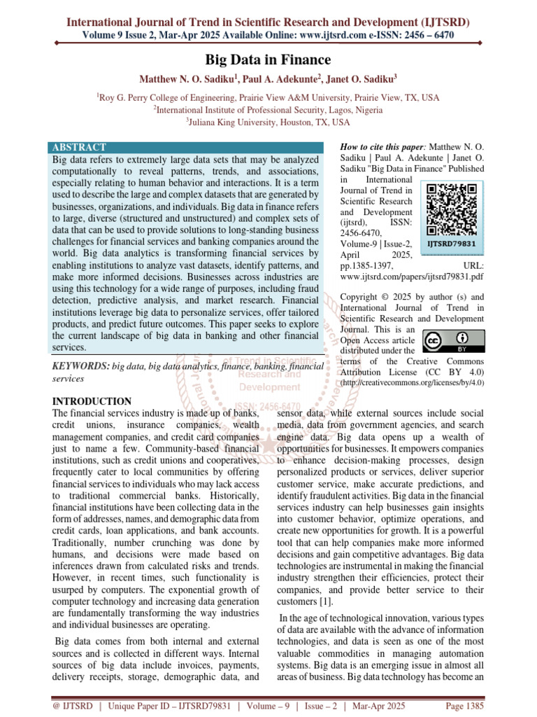 Big Data's Impact on Finance Industry | PDF | Big Data | Predictive ...