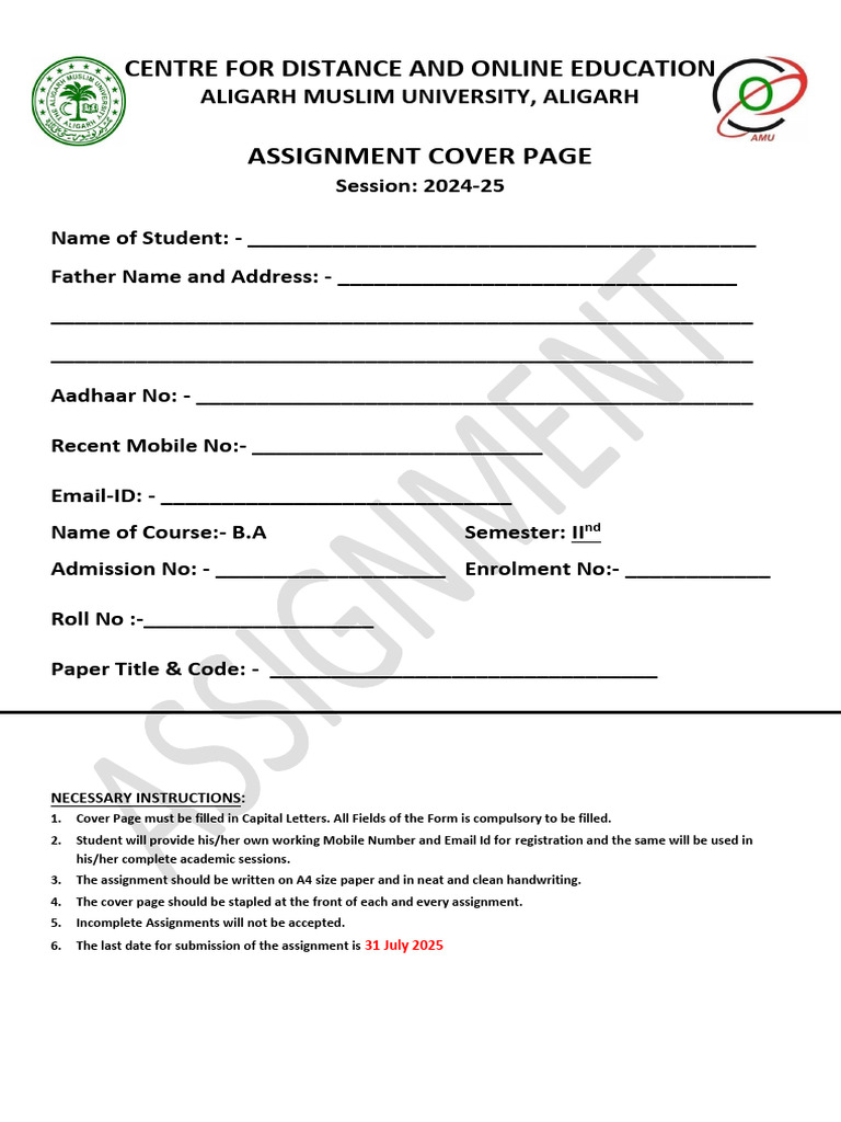 B.A. 1st Year Assignment Guidelines | PDF