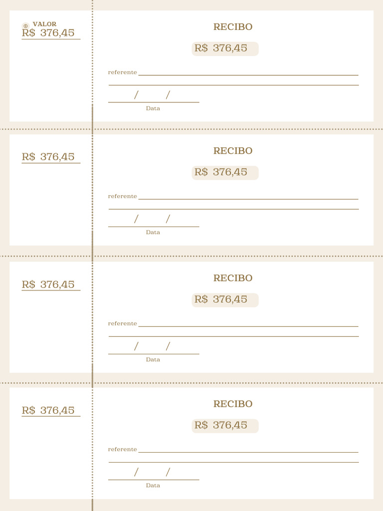 Documento A4 Bloco Talão de Recibo Simples Bege | PDF