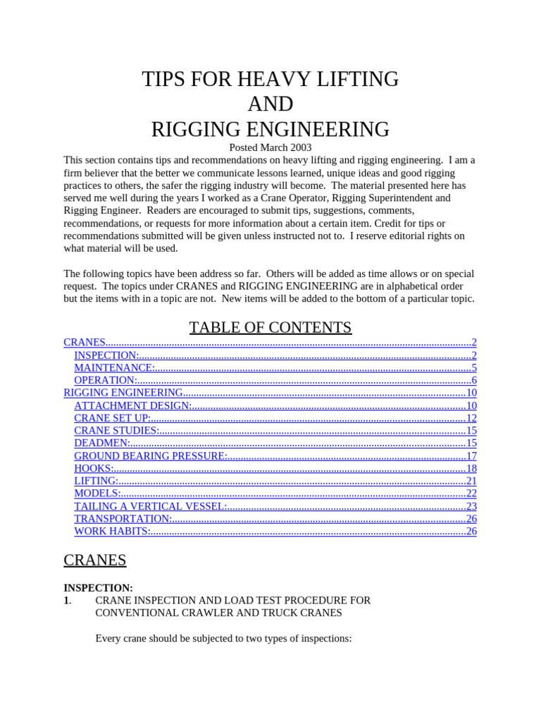 Heavy Lifting and Rigging Tips | PDF | Crane (Machine) | Elevator