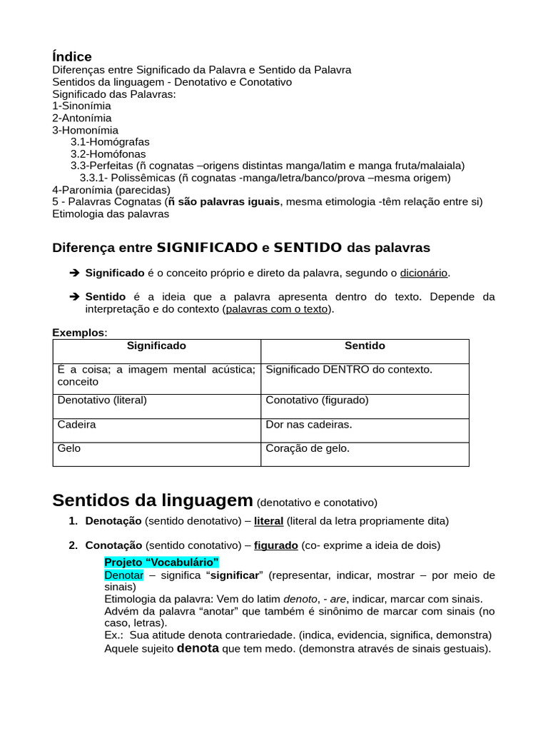 Significado e Sentido das Palavras | PDF | Palavra | Escrita