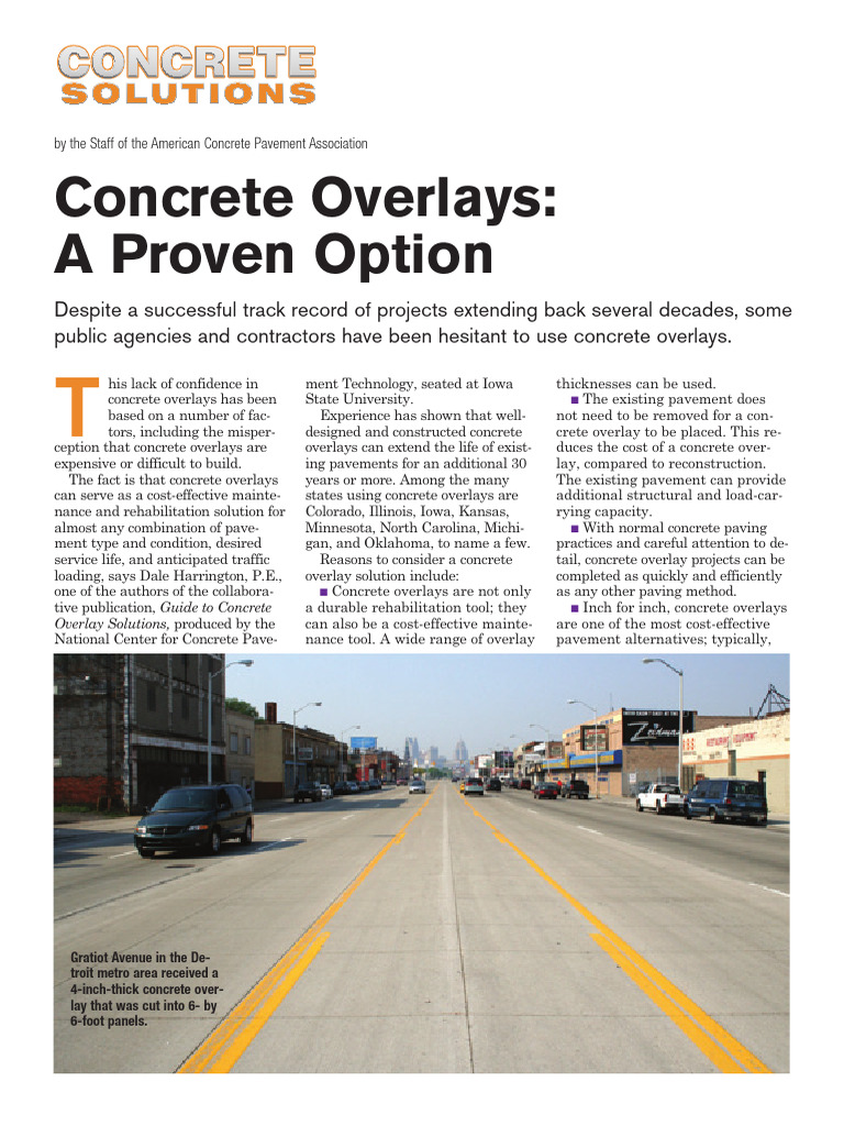 Concrete Overlays A Proven Option | PDF | Road Surface | Concrete