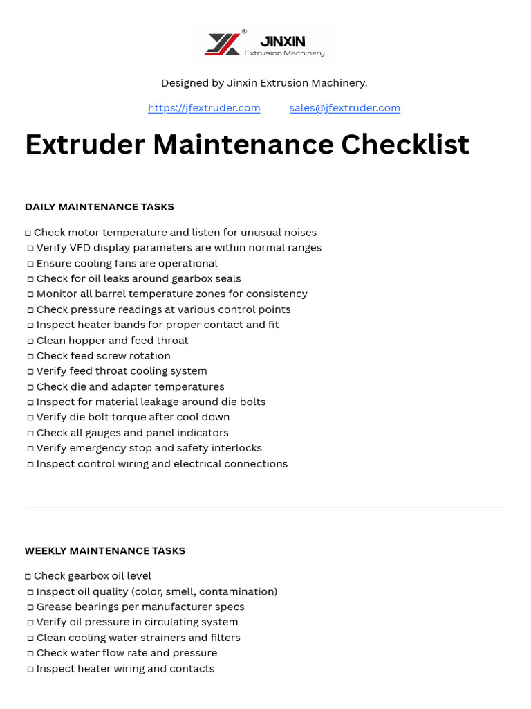 Extruder Maintenance Checklist Guide | PDF | Extrusion | Valve