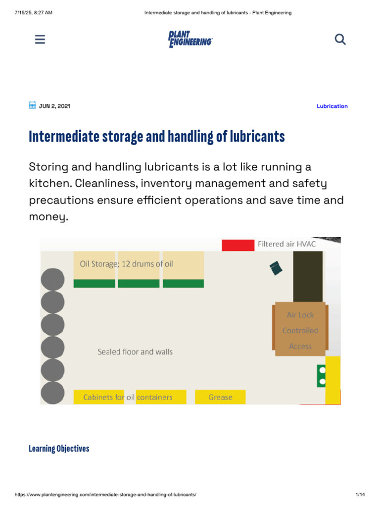 Intermediate Storage and Handling of Lubricants - Plant Engineering ...