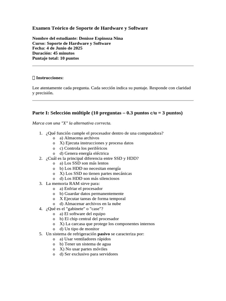 Examen de Soporte de Hardware | PDF | Periférico | Hardware de la ...