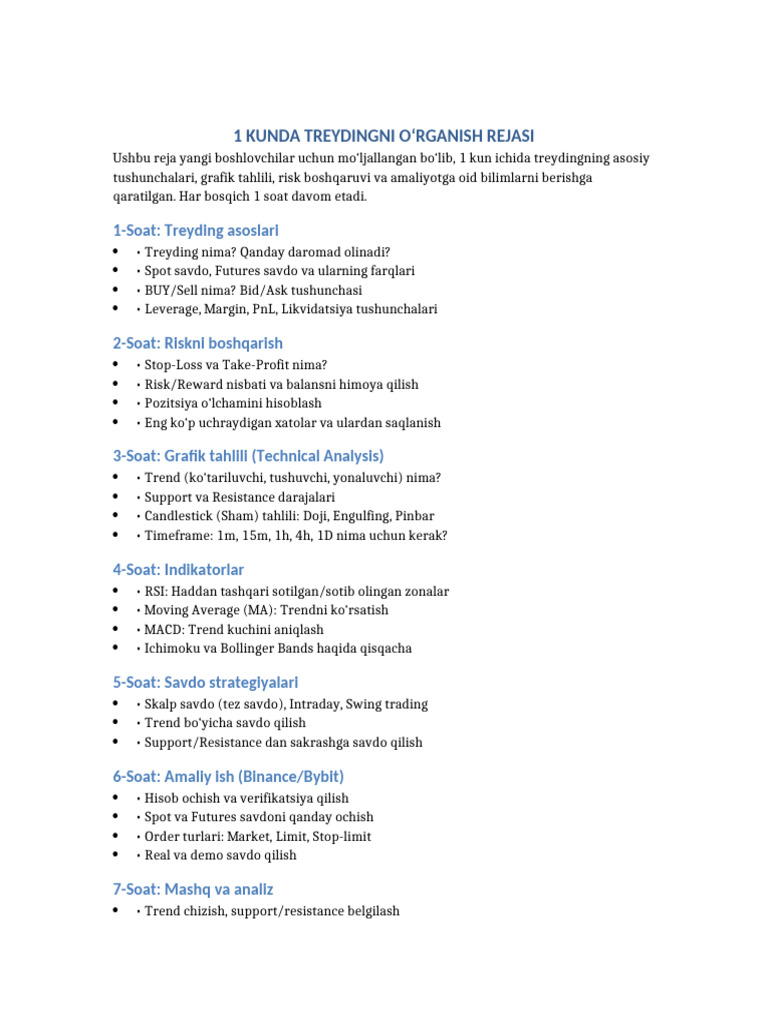 1 Kunlik Treyding Rejasi | PDF
