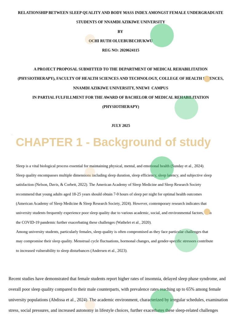 Sleep Quality and BMI in Female Students | PDF | Obesity | Body Mass Index