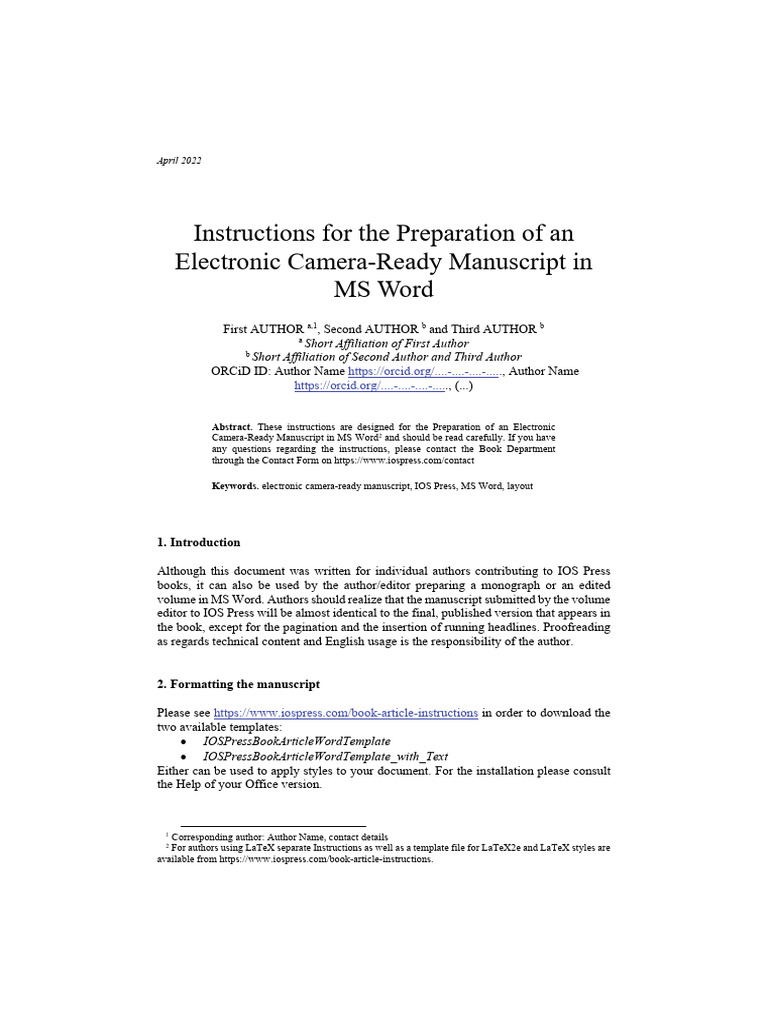 Camera-Ready Manuscript Guide | PDF | Typefaces | Written Communication
