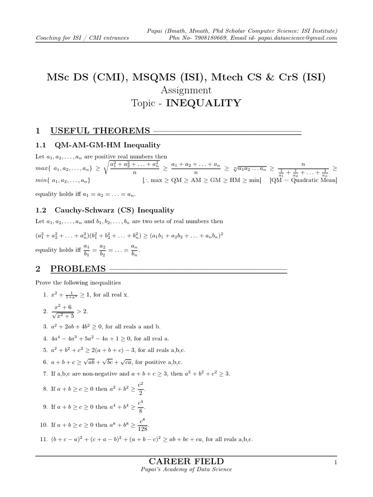 Inequality Theorems and Problems | PDF | Inequality (Mathematics ...