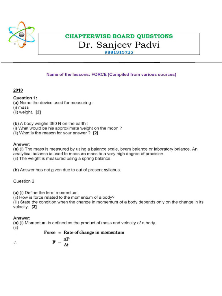 01 Force Board Questions - 01 | PDF