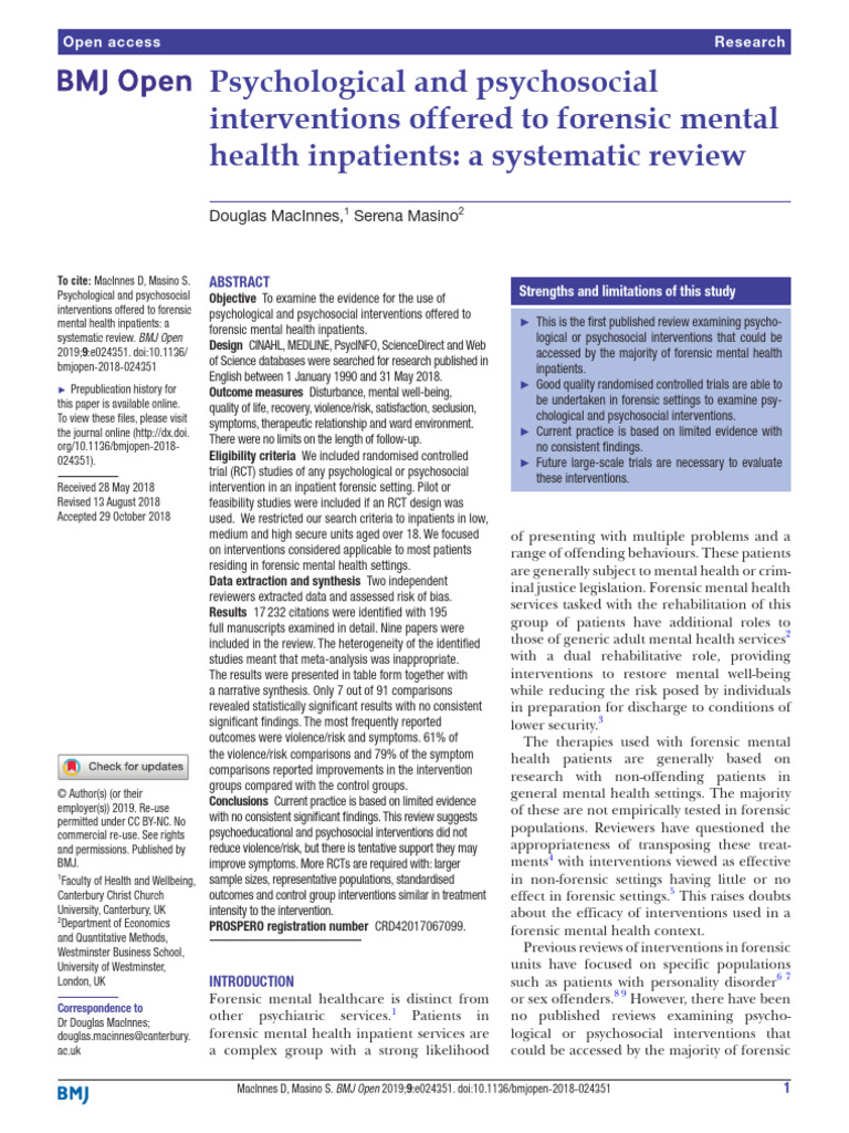 Forensic Mental Health Interventions Review | PDF | Cognitive ...