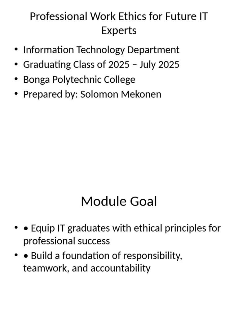 IT Work Ethics for Graduating Class | PDF