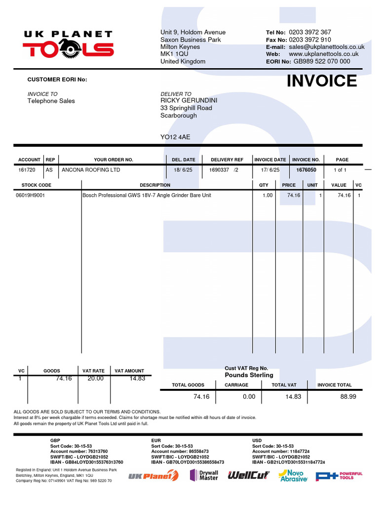 Invoice with Sort Code 30-15-53 | PDF | Regulation | Banking Technology