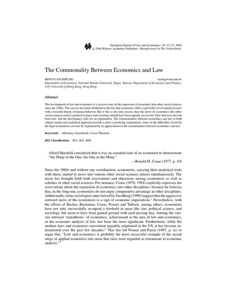 Commonalities of Economics and Law | PDF | Economics | Sociology