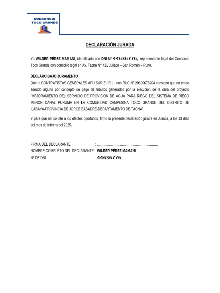 23 - Declaracion Jurada de No Adeudo de Tributos | PDF
