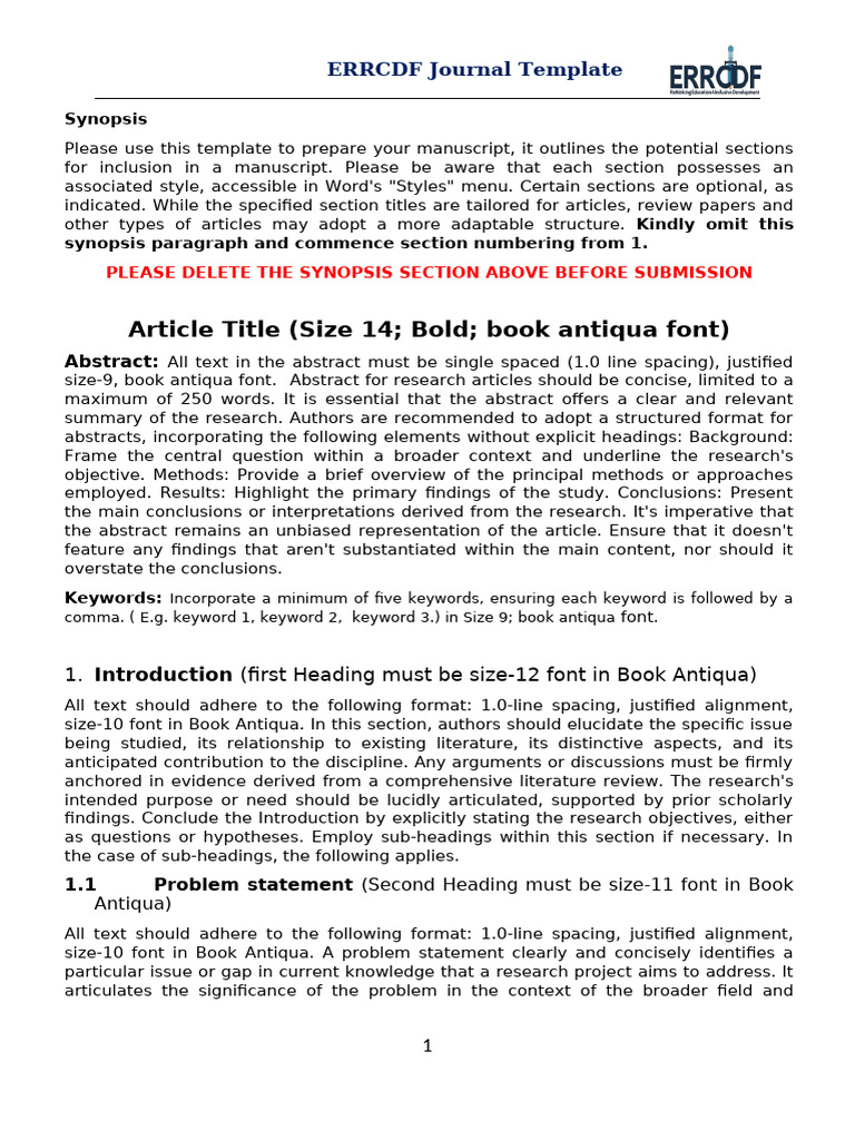 ERRCD Journal Manuscript Template | PDF | Abstract (Summary) | Science
