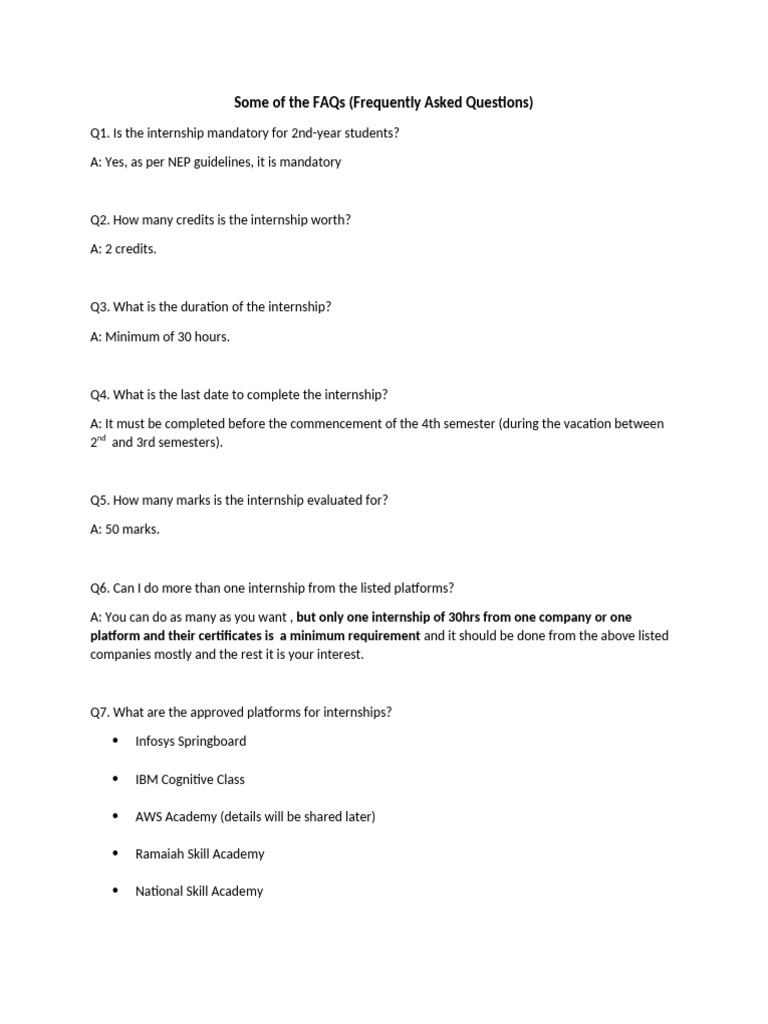 Internship FAQs for 2nd-Year Students | PDF