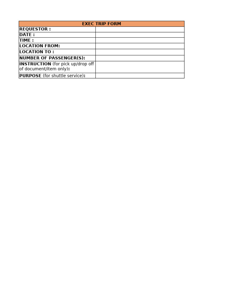 Trip Form for Shuttle Service | PDF