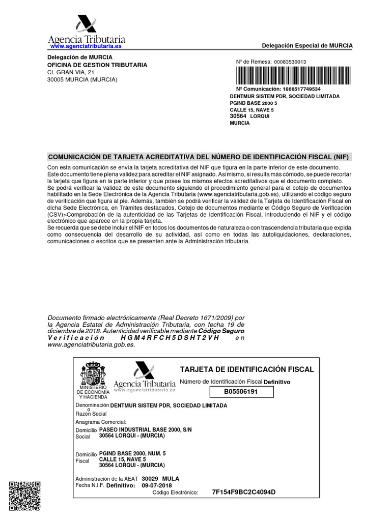 Tarjeta de Identificación Fiscal NIF | PDF | Gobierno
