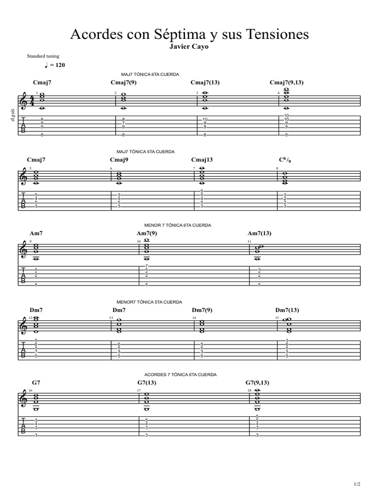 Acordes Séptima y Tensiones para Guitarra | PDF