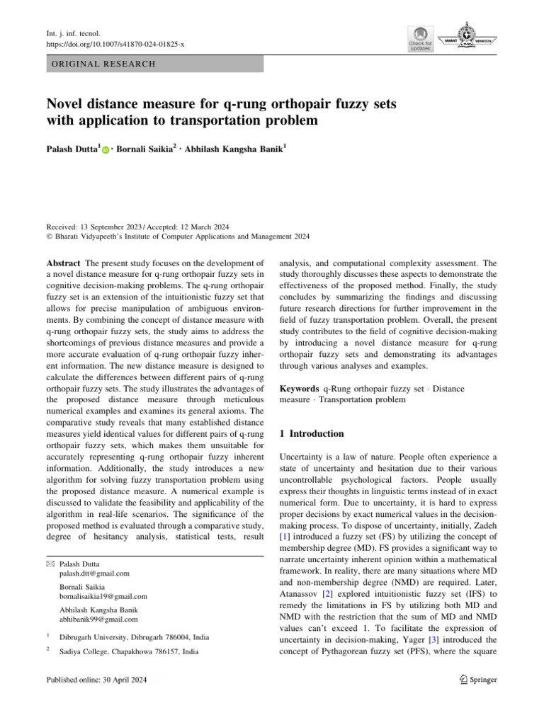 Novel Distance Measure For Q-Rung Orthopair Fuzzy 2025 | PDF | Fuzzy ...