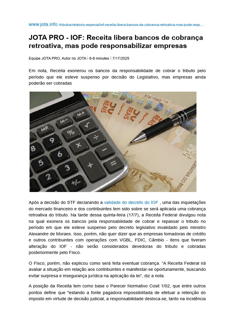 Receita isenta bancos de IOF retroativo | PDF | Impostos