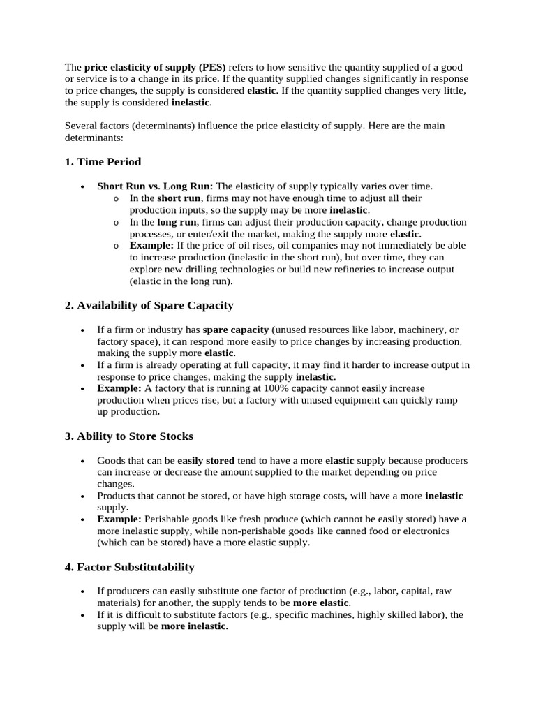 Determinants of Price Elasticity of Supply | PDF | Elasticity ...