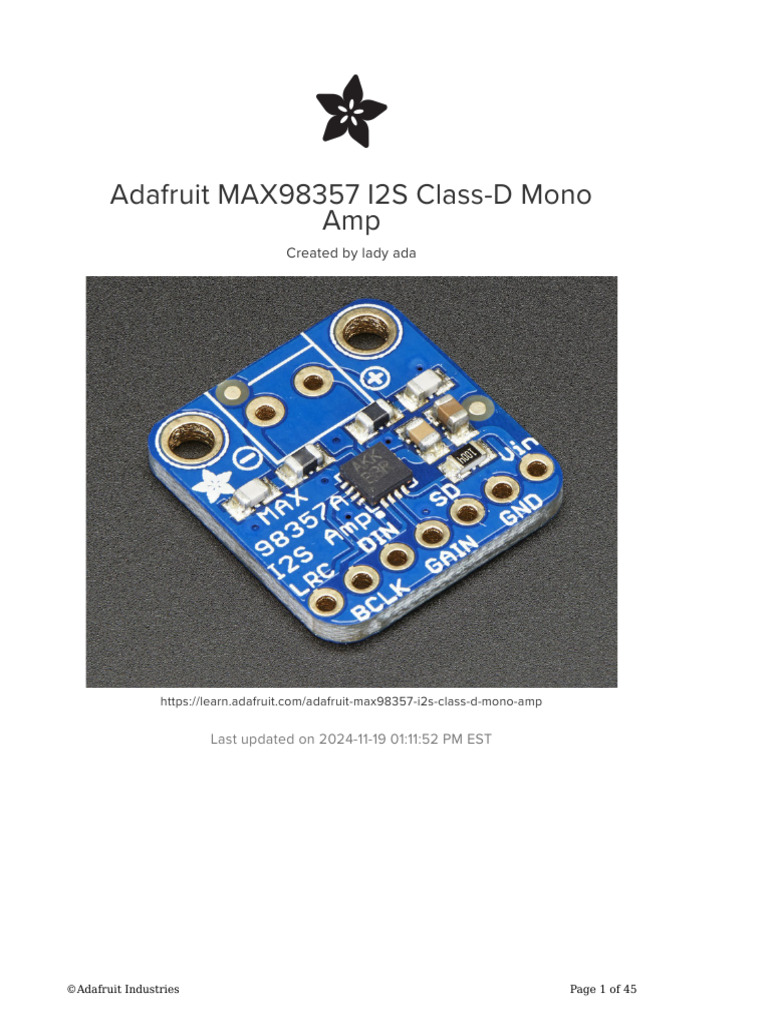 MAX98357 I2S Mono Amp Guide | PDF | Amplifier | Raspberry Pi
