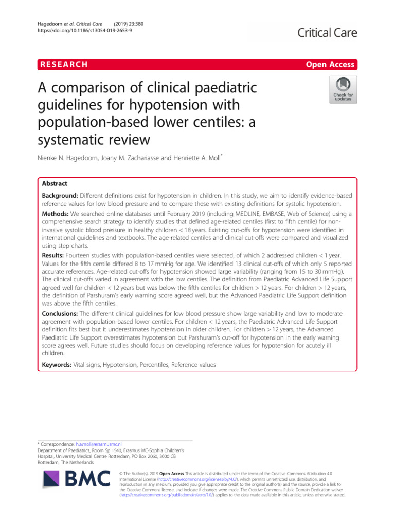 Guidelines for Pediatric Hypotension | PDF | Blood Pressure | Percentile