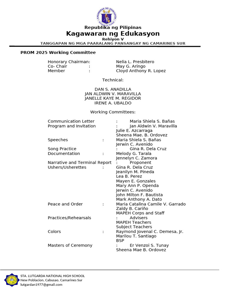 PROM 2025 Committee Overview - Camarines Sur | PDF