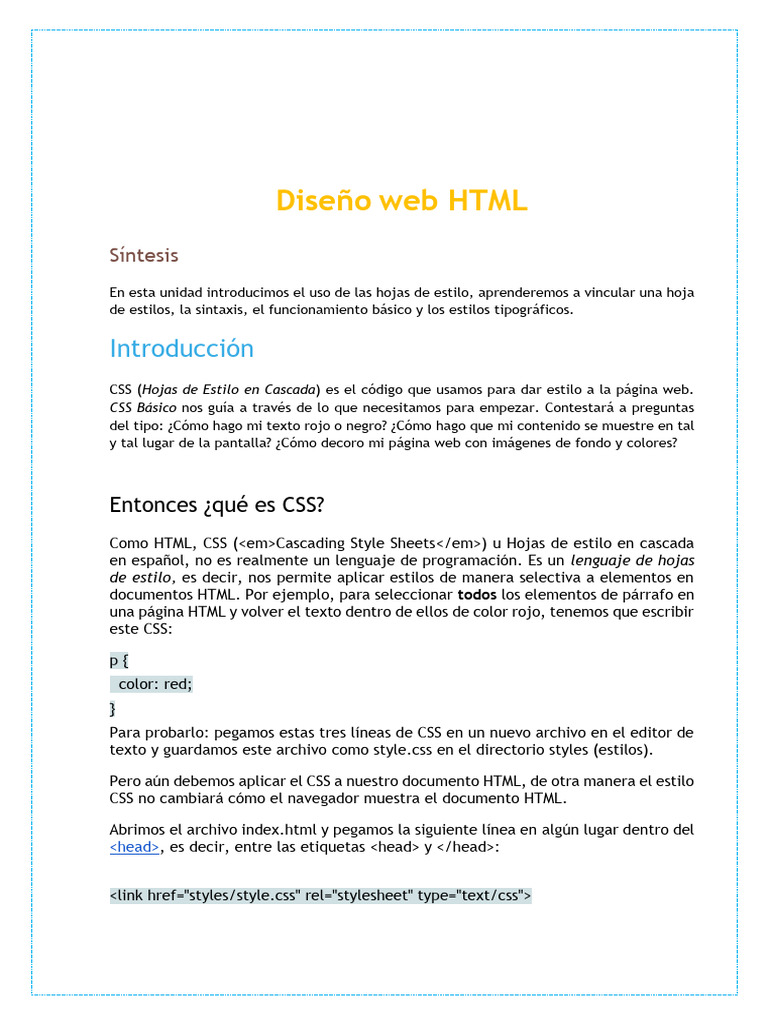 Introducción a CSS para Diseño Web | PDF | HTML | Desarrollo web