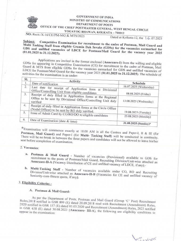 Notification Ce PM MG Mts WB 2025 | PDF