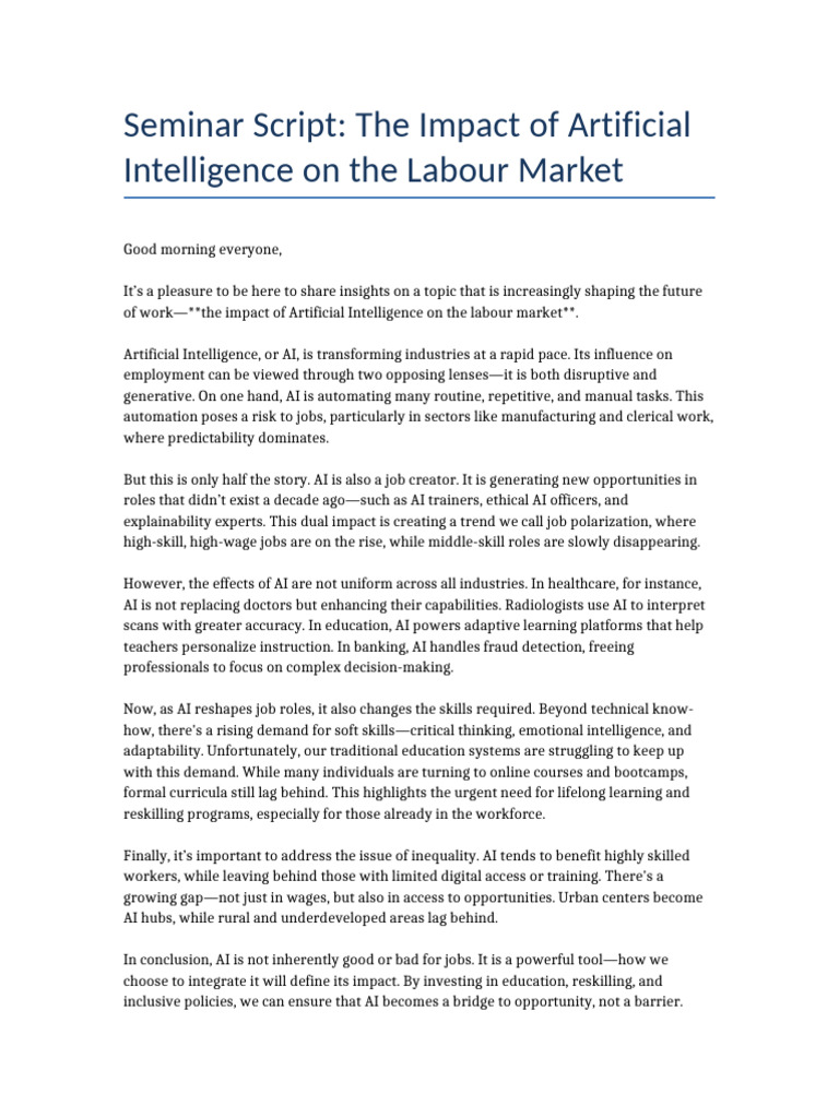 AI's Dual Impact on the Labor Market | PDF | Artificial Intelligence ...