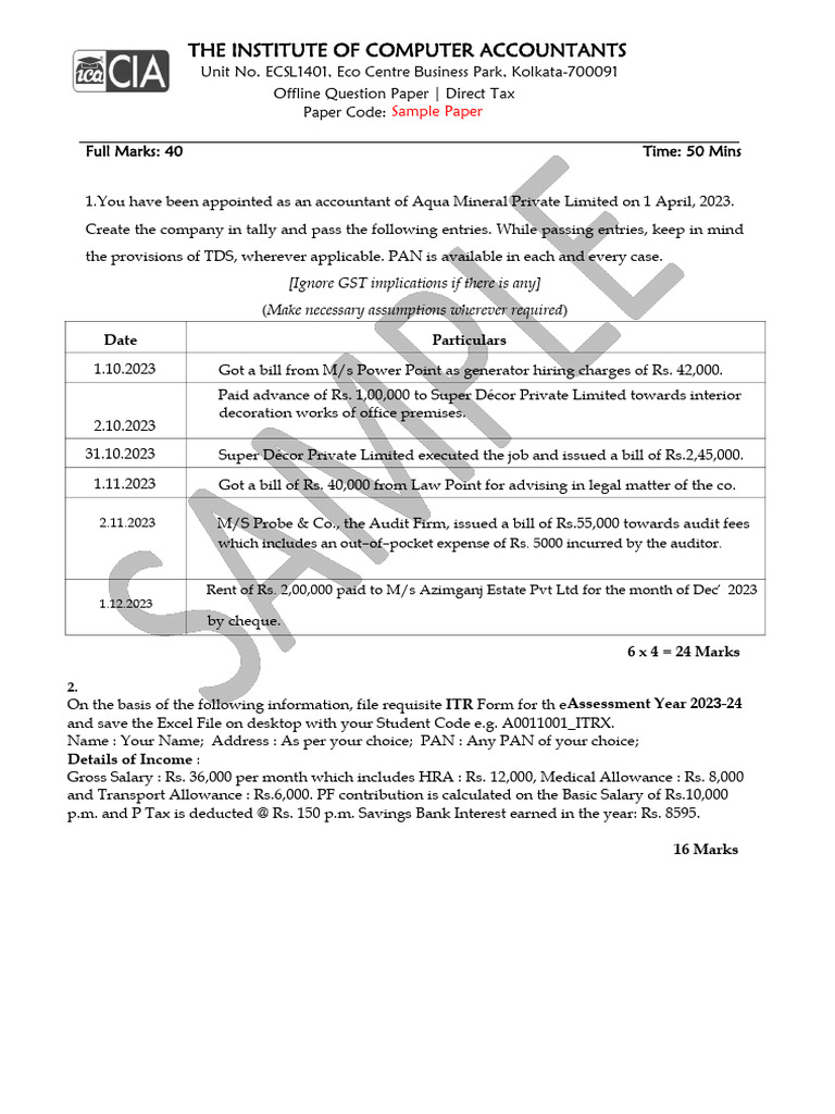 ITR Filing and Tally Entries Example | PDF | Economies | Public Finance