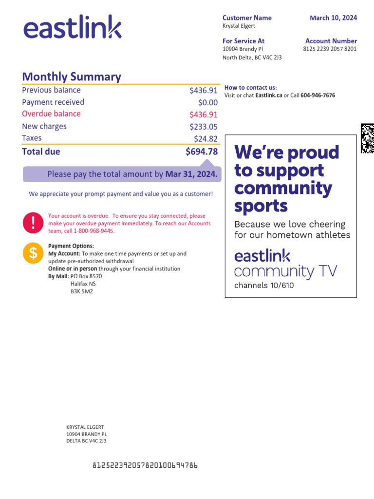 Monthly Summary: Total Due $694.78 | PDF | Payments