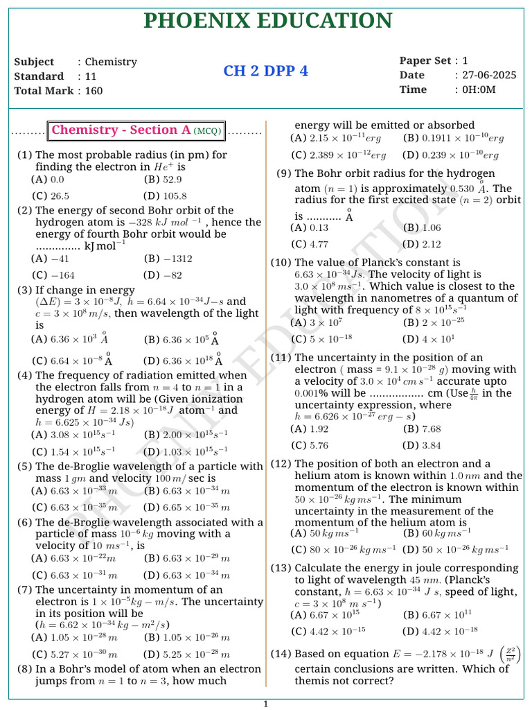 CH 2 DPP 4 1751003953 | PDF | Electron | Atoms