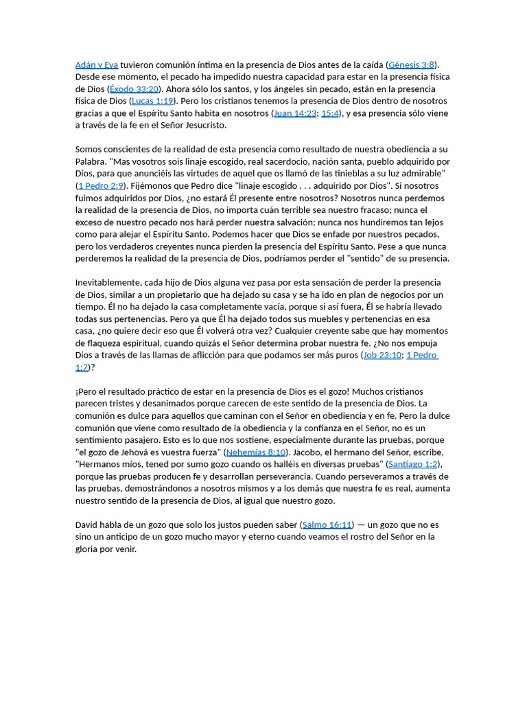 La Presencia de Dios y el Gozo Cristiano | PDF | Pecado | Dios