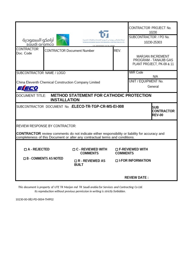 Cathodic Protection Installation Method Statement | PDF | Anode ...