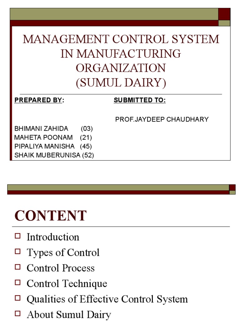 Management Control System in Manufacturing Organization | PDF ...