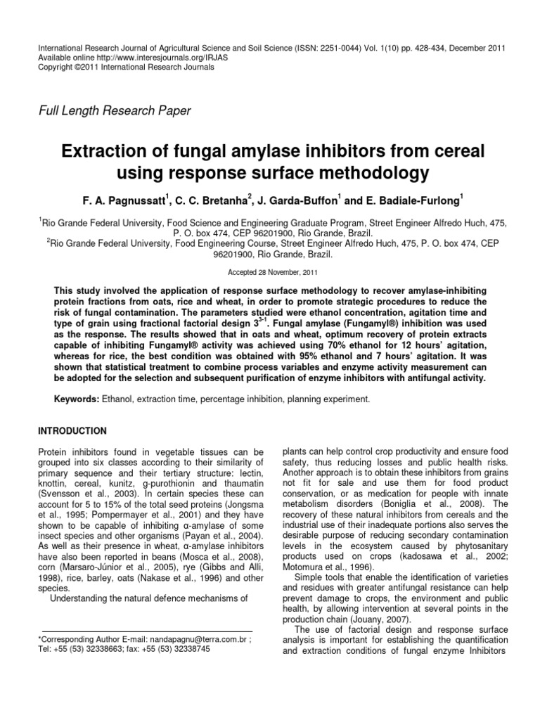 Fungal Amylase Inhibitors from Cereals | PDF | Cereals | Enzyme Inhibitor