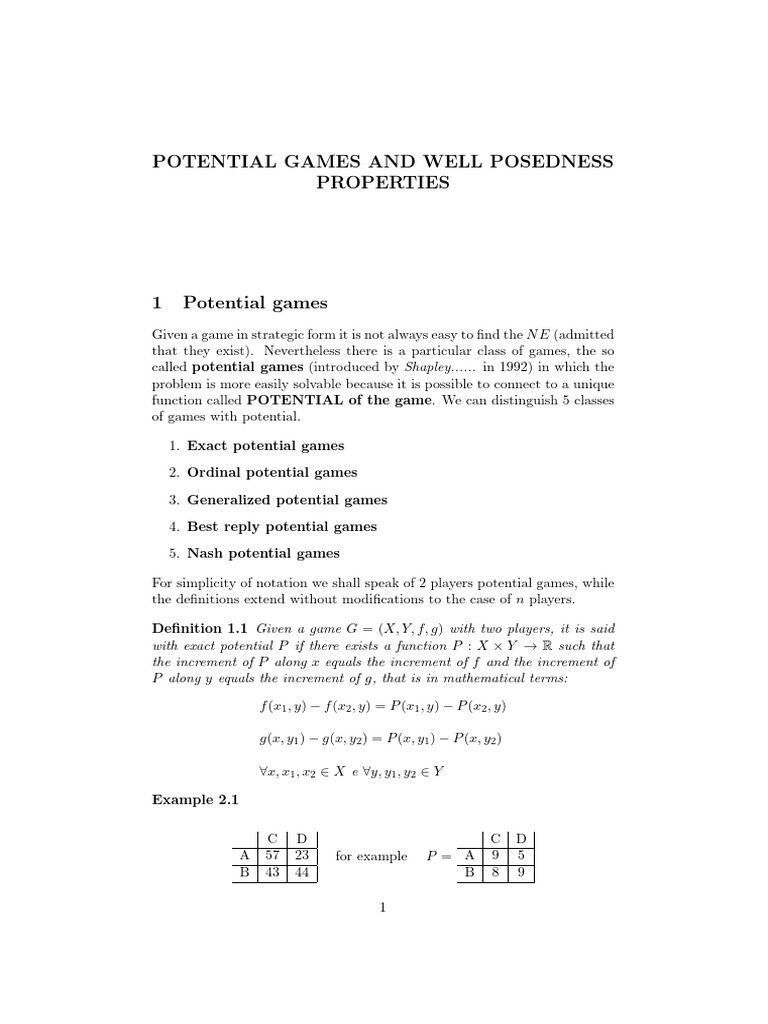 Potential Games | PDF | Mathematics | Mathematical Concepts