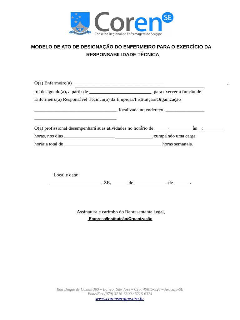 Ato de Designação de Enfermeiro Responsável | PDF