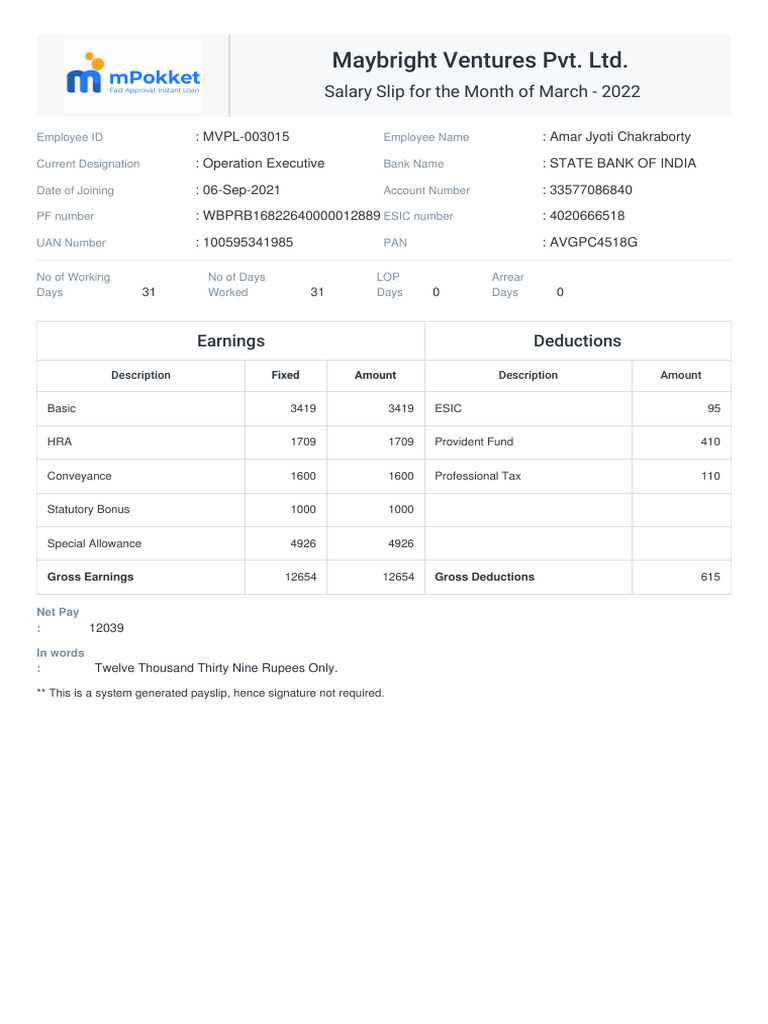 Payslip 461260 2022-03 | PDF