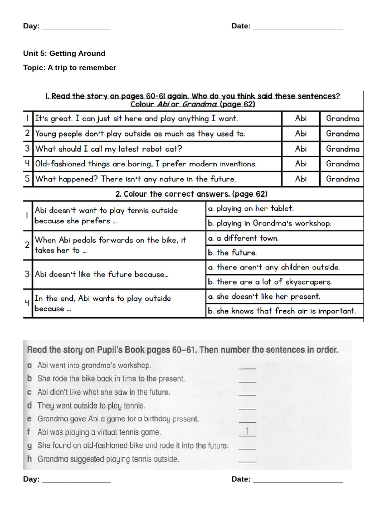 A Trip To Remember Unit 5 Getting Around Year 6 | PDF
